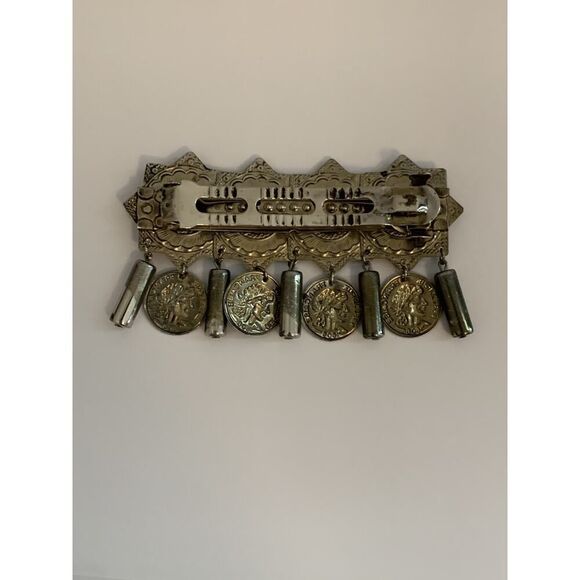 VTG REPUBLIQUE FRANCAISE Coin Silver Metal Hair Clip French Dangle Etched Boho - Picture 8 of 9